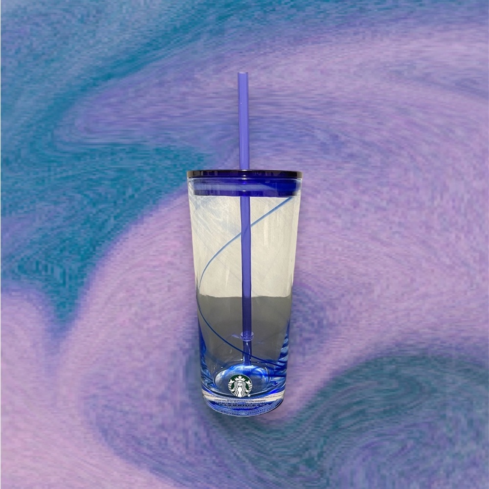 ♥︎ Starbucks 2020 HTF Blue Swirl Clear Glass Tumbler ♥︎